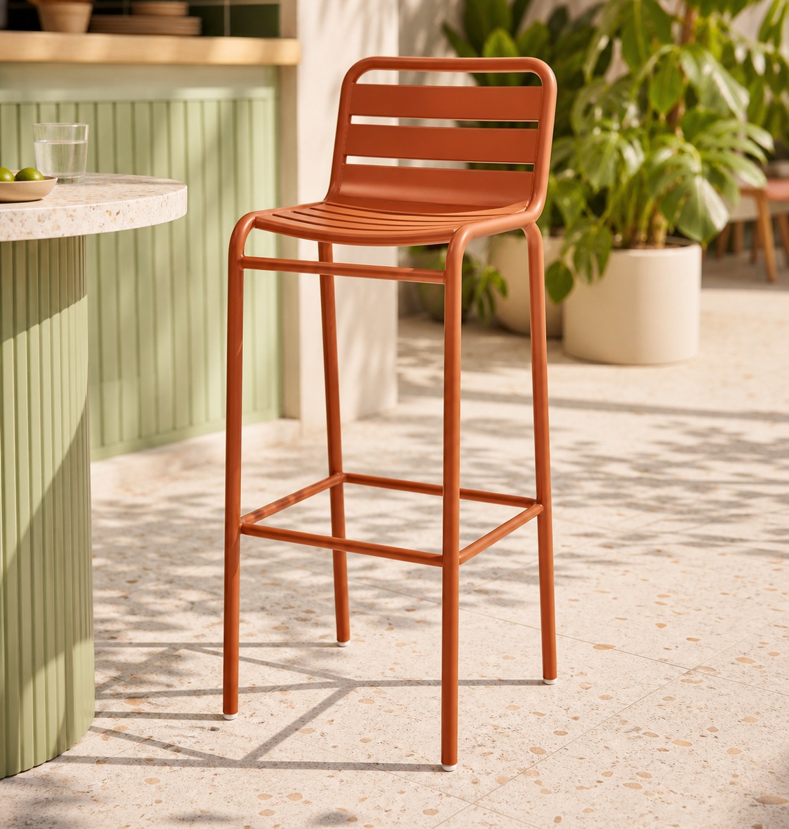 Outdoor terrace stool in weatherproof finish