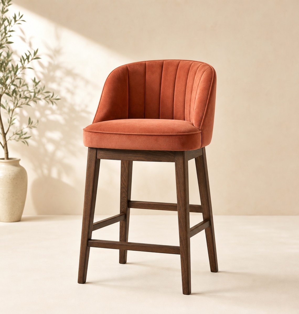 Upholstered velvet bar stool