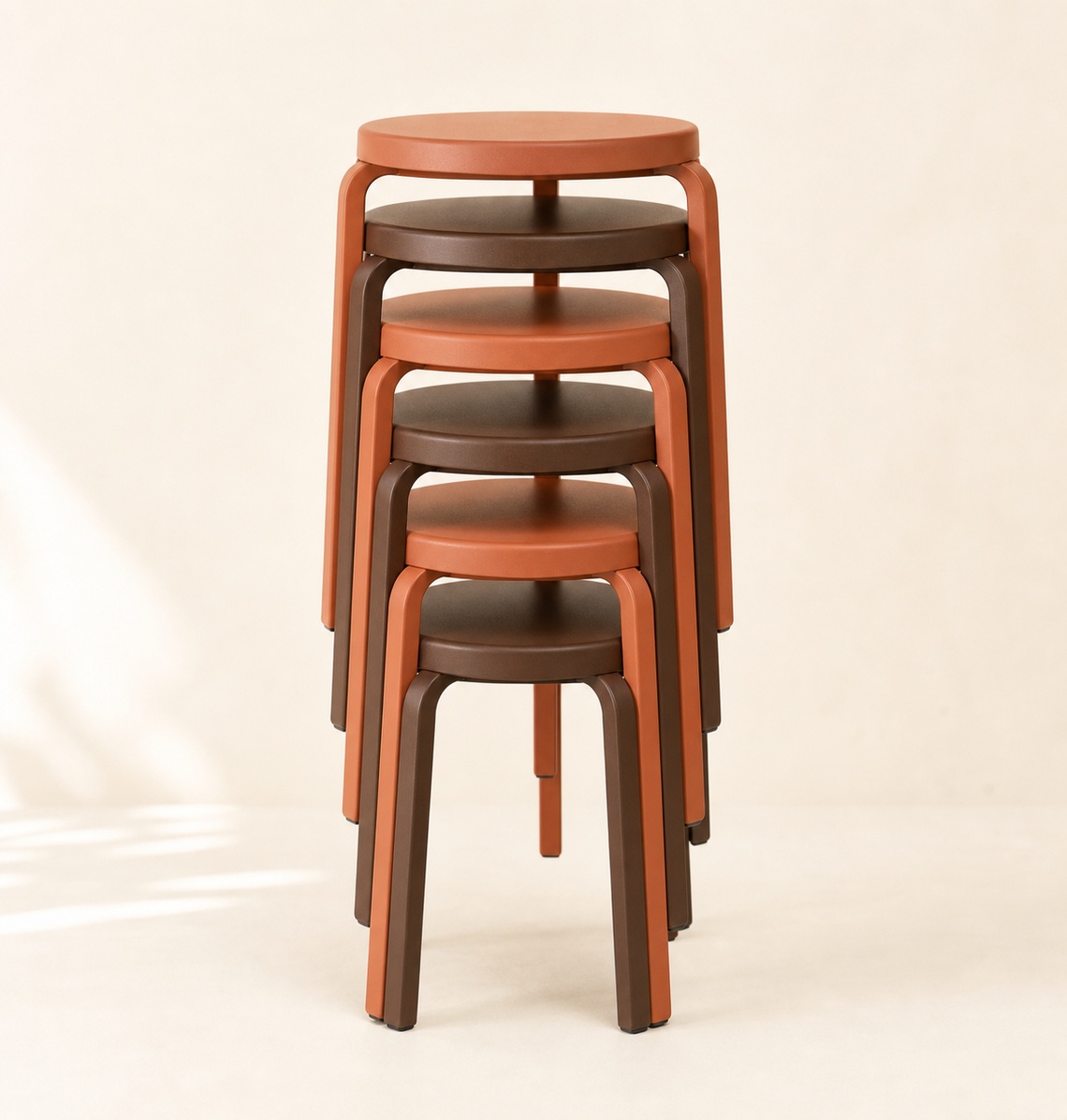 Backless stackable stools stacked six high