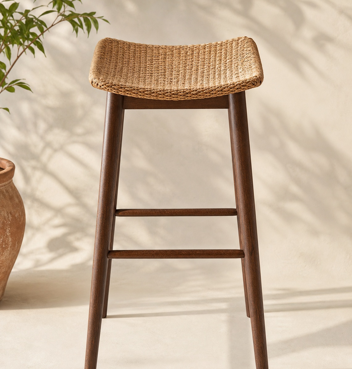 Rattan woven bar stool